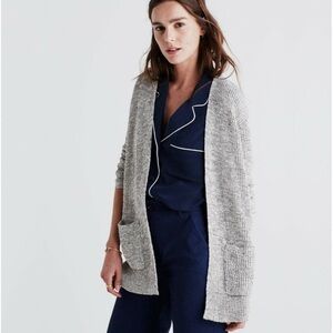 Madewell speckled grey cotton linen open front cardigan with pockets